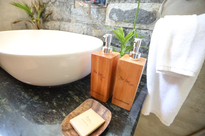 Branded wooden bathroom amenities at The Feel Luxury Boutique Hotel Ella